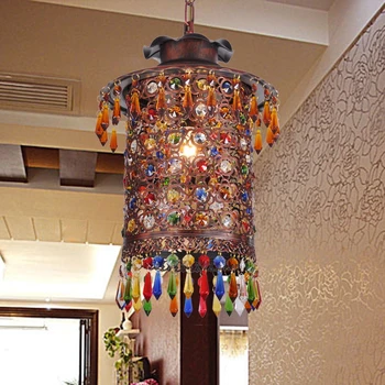 

Bohemia Mediterranean restaurant bedroom lamp retro multicolor bronze wrought iron pendant lamp a229