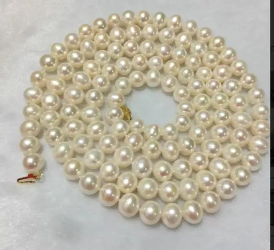 

gorgeous 10-11mm freshwater round white pearl necklace 48inch 925silver