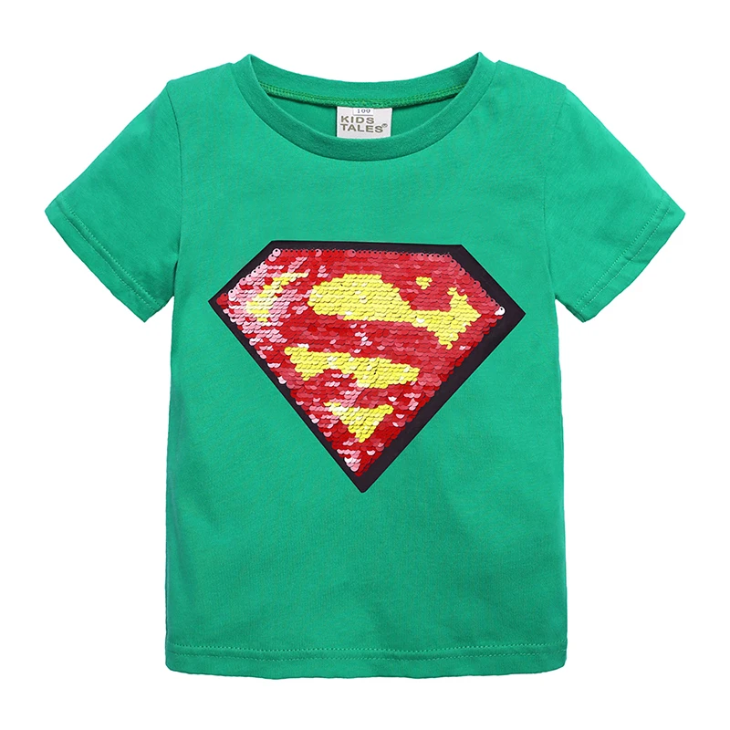 Детская футболка для мальчиков и девочек, футболка с блестками «Человек-паук», «Капитан Америка», модные детские футболки, детская летняя одежда, SC162