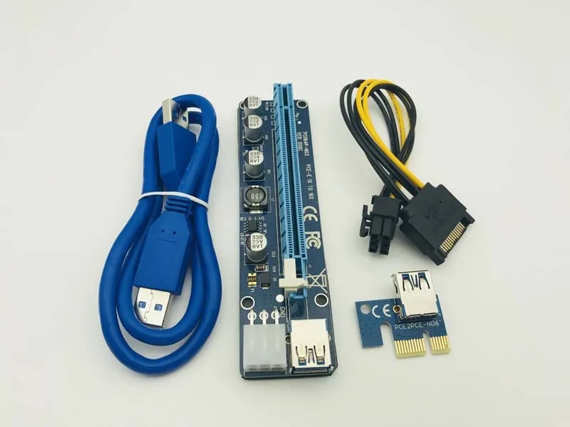 100 шт. VER 008C Upgrade Edition USB3.0 PCI Express Riser Card 1x до 16x удлинитель 6Pin кабель питания для BTC Miner