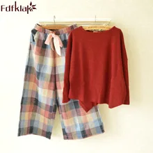 Fdfklak 2 Pcs Ladies Sleepwear Sets 2018 Spring Autumn Long Sleeve Cotton Pyjamas Women Pijamas Mujer 3 Styles Home Clothes Q871