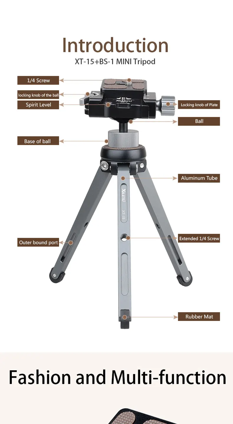 XILETU XT-15+ BS-1 миниатюрная шаровая Головка с подставкой для телефона Легкий настольный мини-штатив для смартфона DSLR камеры с большим подшипником