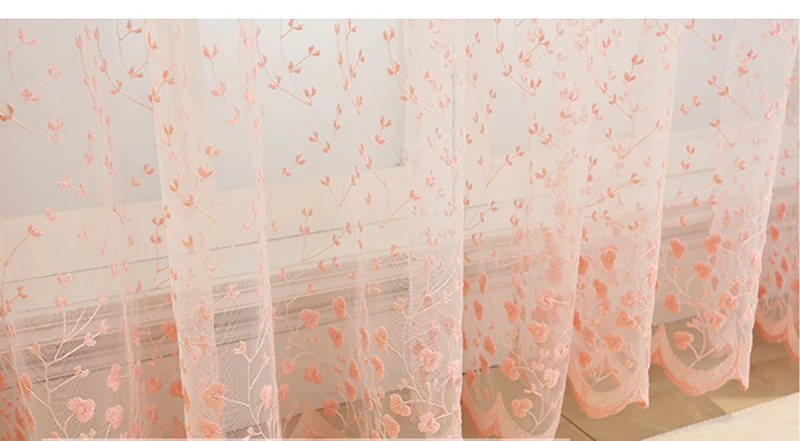 Пасторальные Цветочные синие тюлевые прозрачные оконные шторы для гостиной спальни розовые кухонные тюлевые кружевные оконные занавески WP208-30