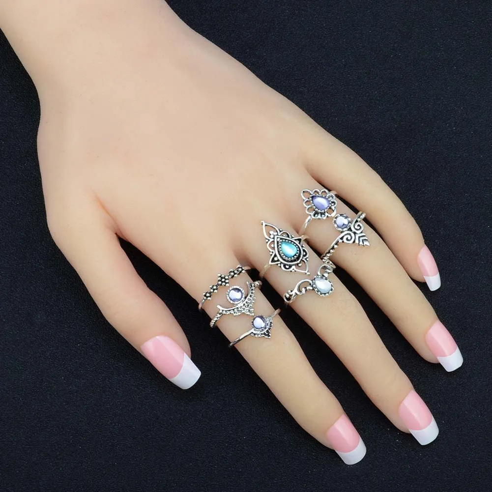 

7pcs/set Rings Set Vintage Gold Silver Color Midi Knuckle Ring For Women Jewelry Bijoux