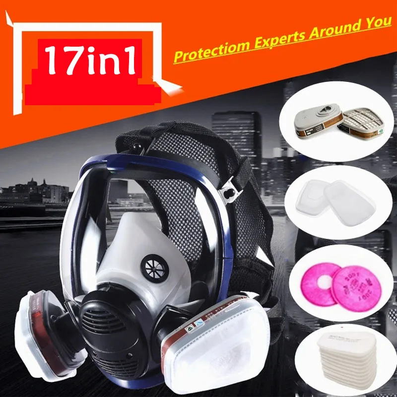 

17 in 1 Suit Painting Spraying Chemical Respirator Same as 3M 6800 Full Face Gas Mask Formaldehyde Protection with Filter Cotton