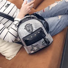 2017 new sequins badge backpack female Korean tide bag personality Street Fashion Institute wind all-match package