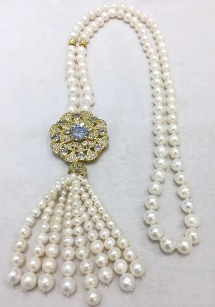 

free shipping >>>noble jewelr 4-5mm 8-9mm 9-10mm natural white pearl necklace pendant