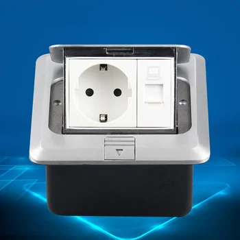 

European Standard Germany Aluminum Dual Pin Hidden Ground Sockets with Floor Computer Socket Aluminiuum Panel with Mount Box