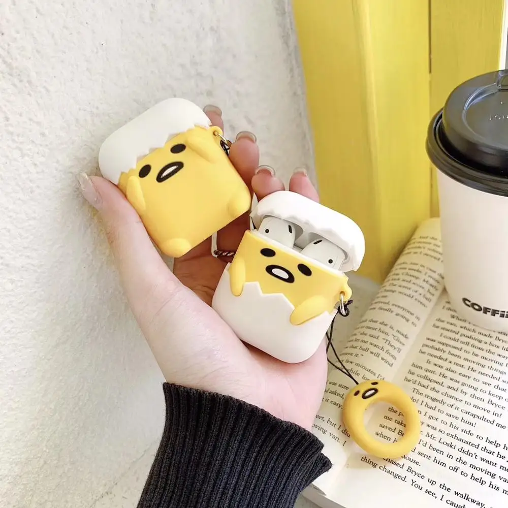

Cute 3D lazy egg +ring Bluetooth wireless headset set Silicone soft cover For Airpods Earphone Protective Shockproof cases