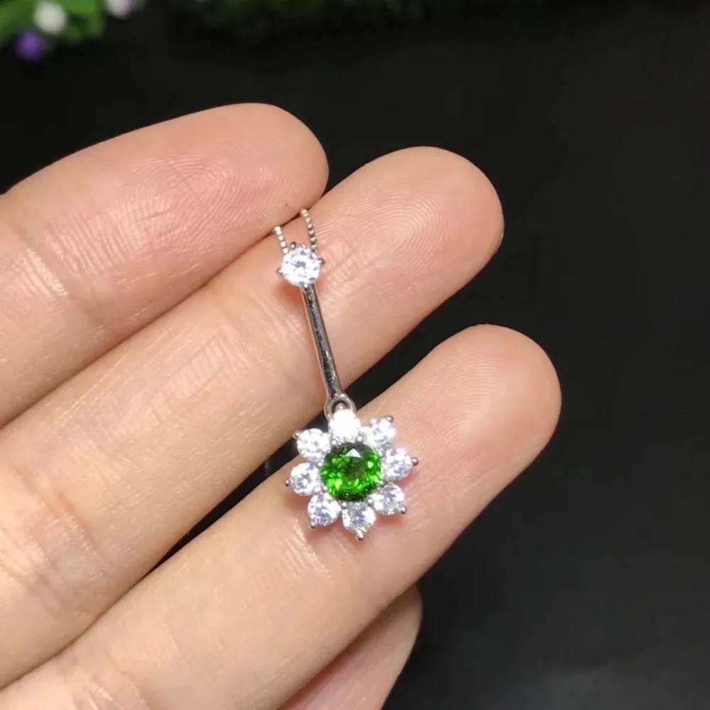 Верность естественно 5 мм диопсид Подвески S925 серебро изысканный Fine Jewelry подарок для женщин партии натуральный зеленый камень