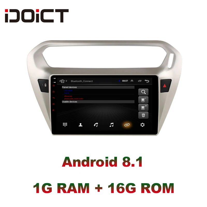 Top IDOICT Android 8.1 Car DVD Player GPS Navigation Multimedia For peugeot 301  Citroen Elysee Radio 2013-2016 DSP 5