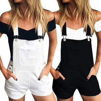

2019 Women Loose Denim Bib Hole Pants Overalls Jeans Demin Shorts Jumpsuit 3.18