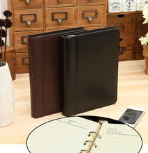 A5 leather notebook padfolio Agenda Planner organizer Mulifunction design Zipper bag note book with calculator black/brown
