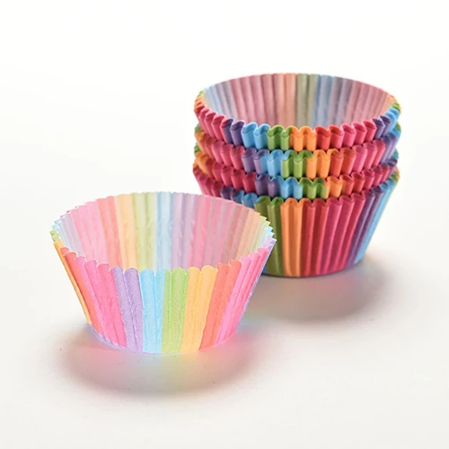 

100Pcs Colorful Rainbow Paper Baking Cupcake Cake Liner Muffin Molds Tool