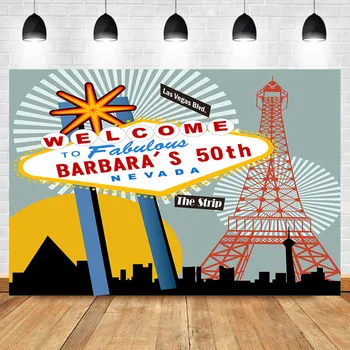 

Las Vegas 50th Birthday Theme Backdrop Photography Happy Party Supplies Photo Shoot Background Night City Photo Backdrop Props