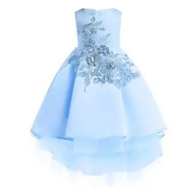 Синие Платья с цветочным узором для девочек, кружевные тюлевые Платья с цветочным рисунком для малышей, торжественные платья без рукавов с круглым вырезом для малышей, праздничная одежда онлайн - Цвет: Небесно-голубой