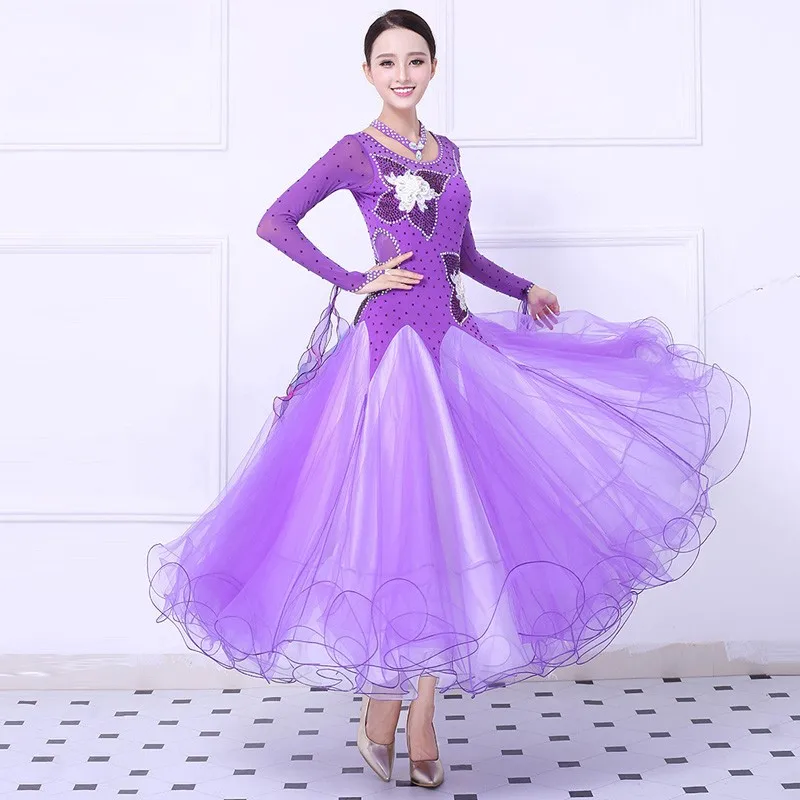 Для женщин Костюмы для бальных танцев Вальс платье для танцев Фиолетовый Высокое качество индивидуальный заказ Танго Костюмы для фламенко