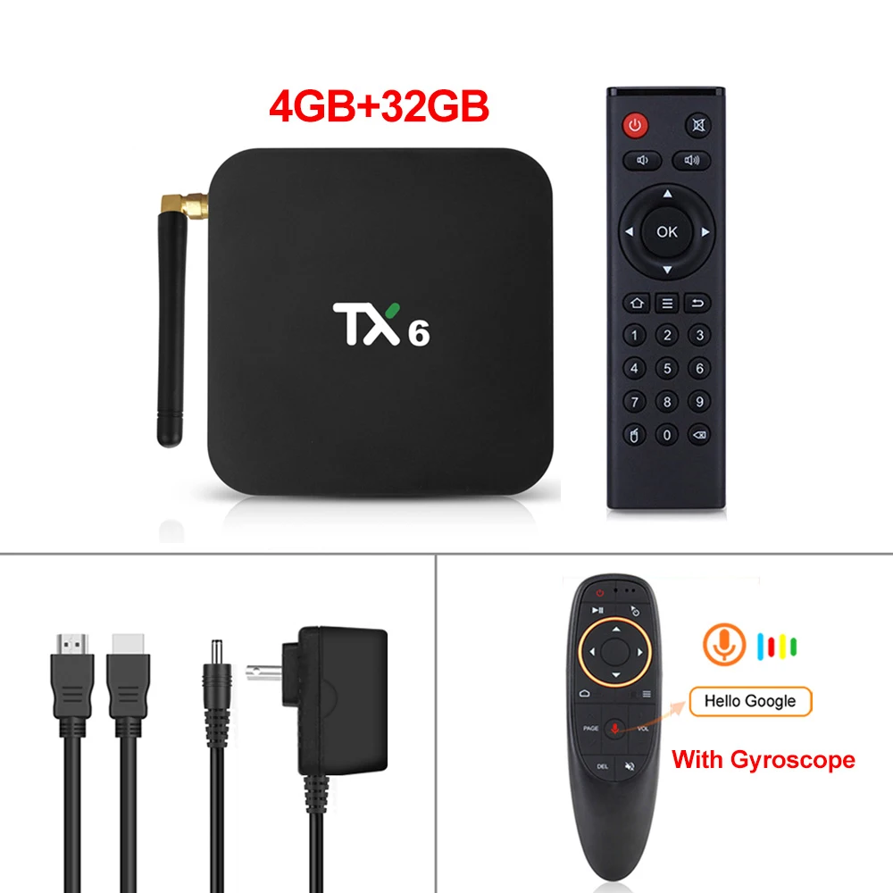 TX6 Android 9,0 Smart tv Box Android Box Allwinner H6 4 Гб ОЗУ 32 Гб ПЗУ поддержка 4K H.265 2,4G/5G WiFi BT4.1 медиаплеер Tanix TX6 - Цвет: 4G32G G10 air mouse