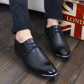 

Spring Autumn Finish Small Pointed Toe High Quality PU Teenage Leather Shoes Men Fashion Casual Lacing Wedding Shoes