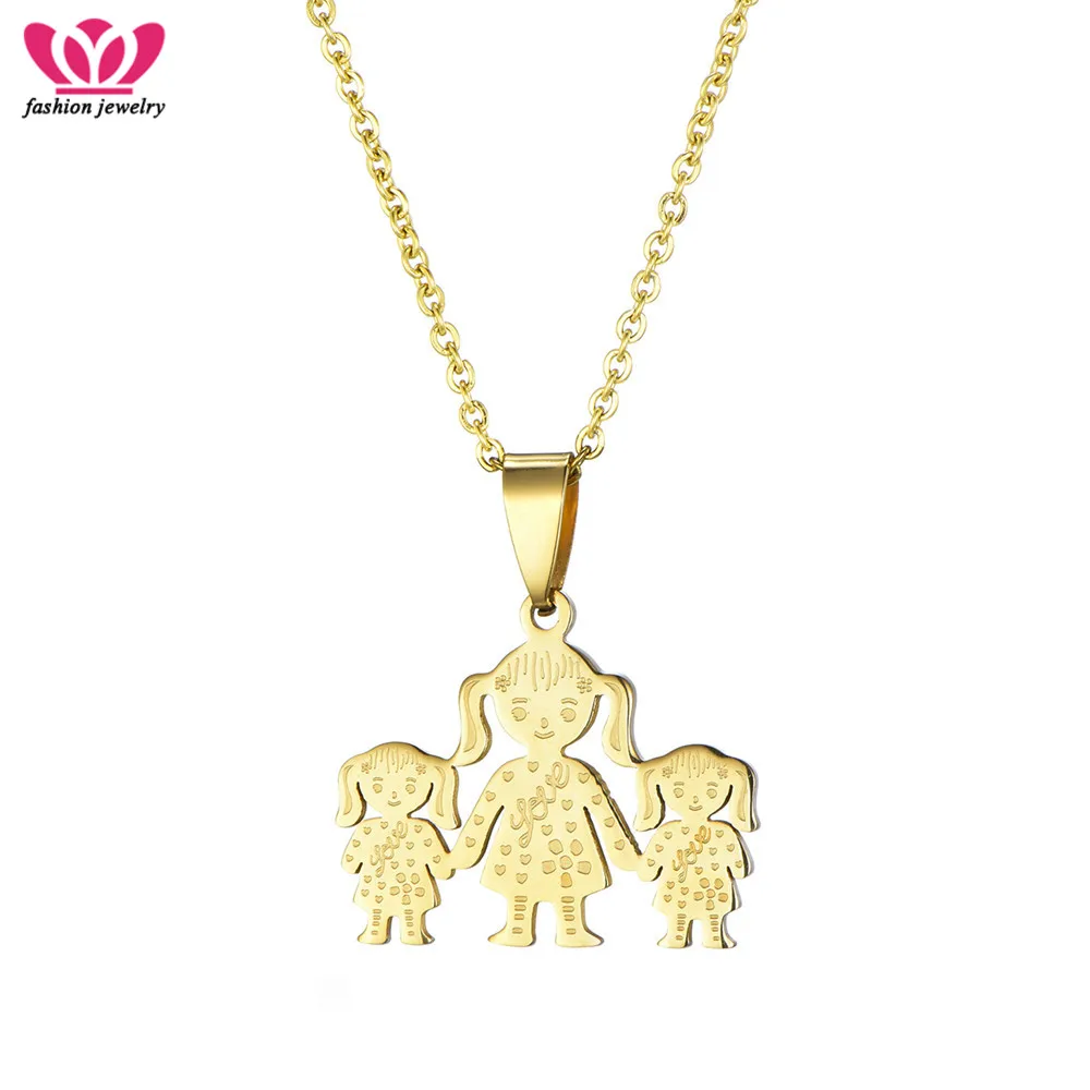 

Stainless Steel Girls Charm Necklace Pendant Gold Mama Daughter Statement Choker Necklaces Fashion Jewelry Women Christmas Gifts