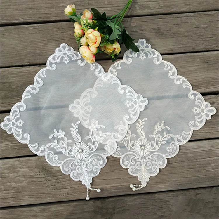 

Korean Embroidery Beaded Lace table mat coffee drink coasters set cup mat dish drying mat Christmas decor for home table T002