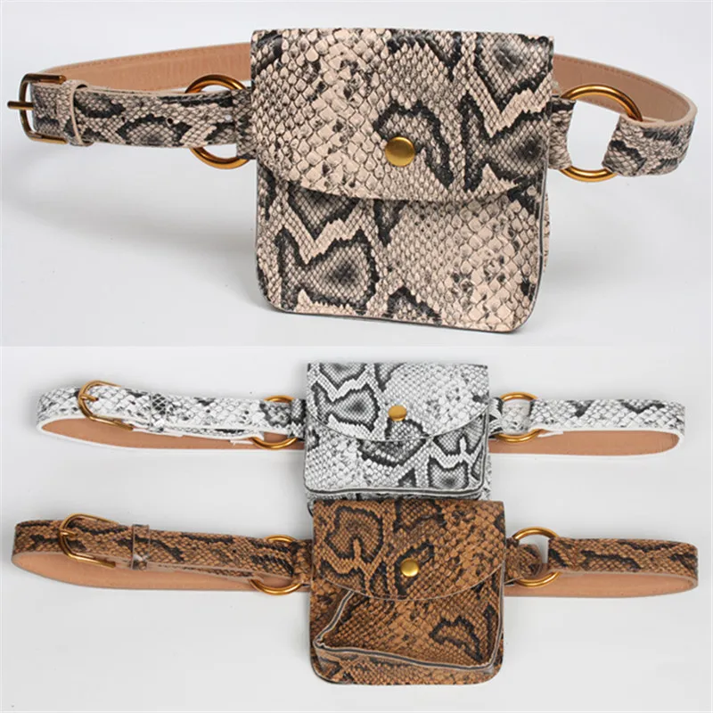 

2019 Designer Women Waist Pack Serpentine Fanny Pack PU Leather Chest Bag Female Fashion Snake Skin Belt Bag High Quality Purse