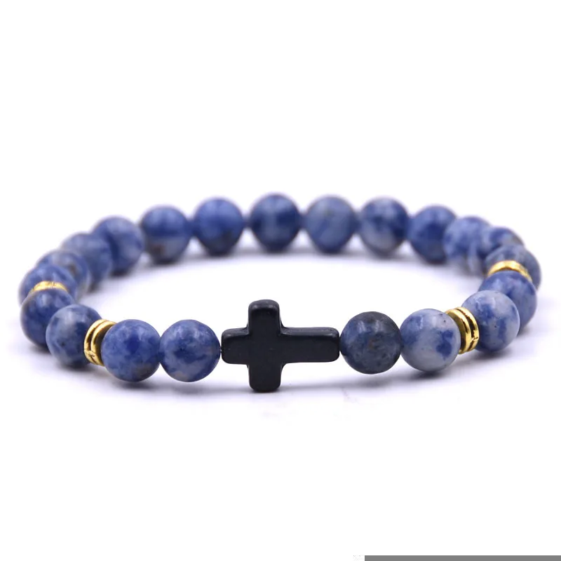 blue sport stone Горячие Мода Лава камень черный крест и шлем очаровательный, с камнями бусины браслет для мужчин или женщин ювелирные изделия Pulseira hombres - Окраска металла: blue sport stone