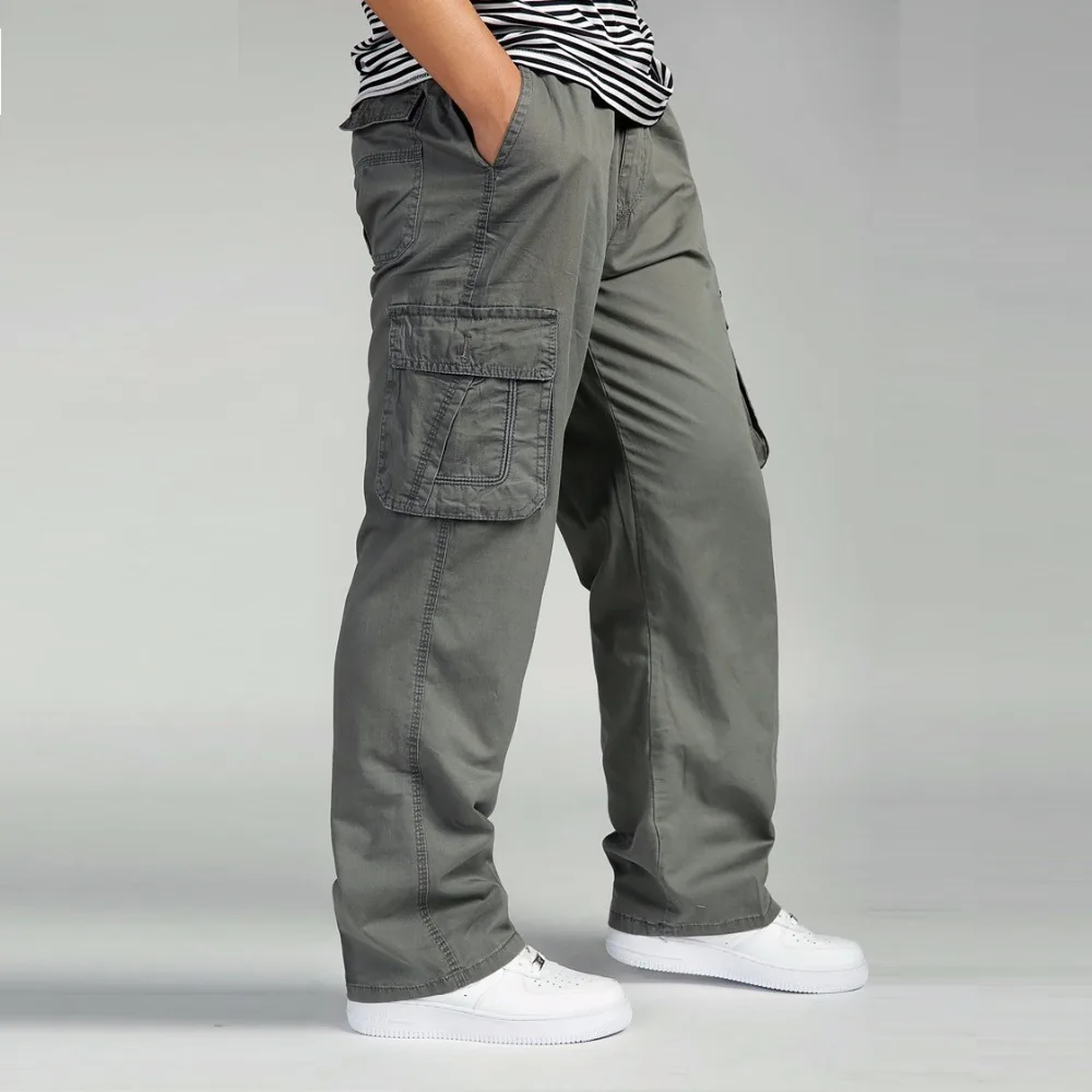 

6XL Big Size Outdoor Sports Loose Cargo Pants Men Spring Autumn Camping Riding Multi Pocket Straight Overalls Baggy Long Trouser