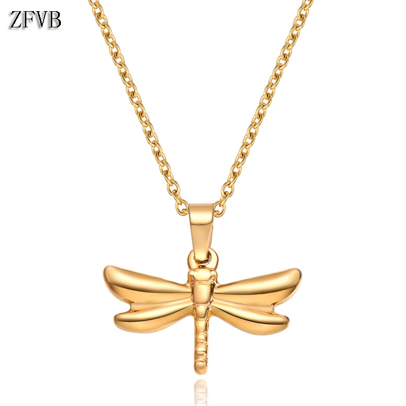 

ZFVB Trendy Dragonfly Necklaces for Women Stainless Steel Chokers Insect Pendants Necklace Statement Cute Jewelry Bijoux Gift