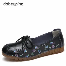 Весенние туфли с цветочным принтом, женские туфли на плоской подошве со шнуровкой из натуральной коровьей кожи, женские лоферы, Мокасины, женская обувь, Размеры 35-42