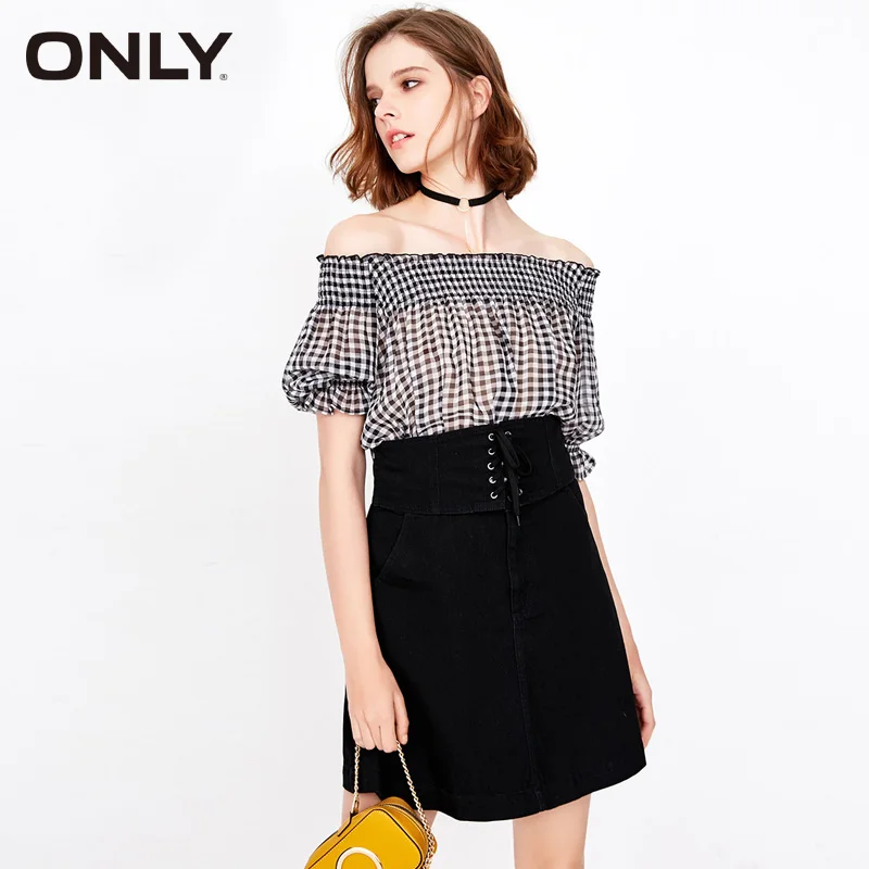 

ONLY women's spring and summer loaded 2019 new off-shoulder bubble sleeve denim dress | 118142513