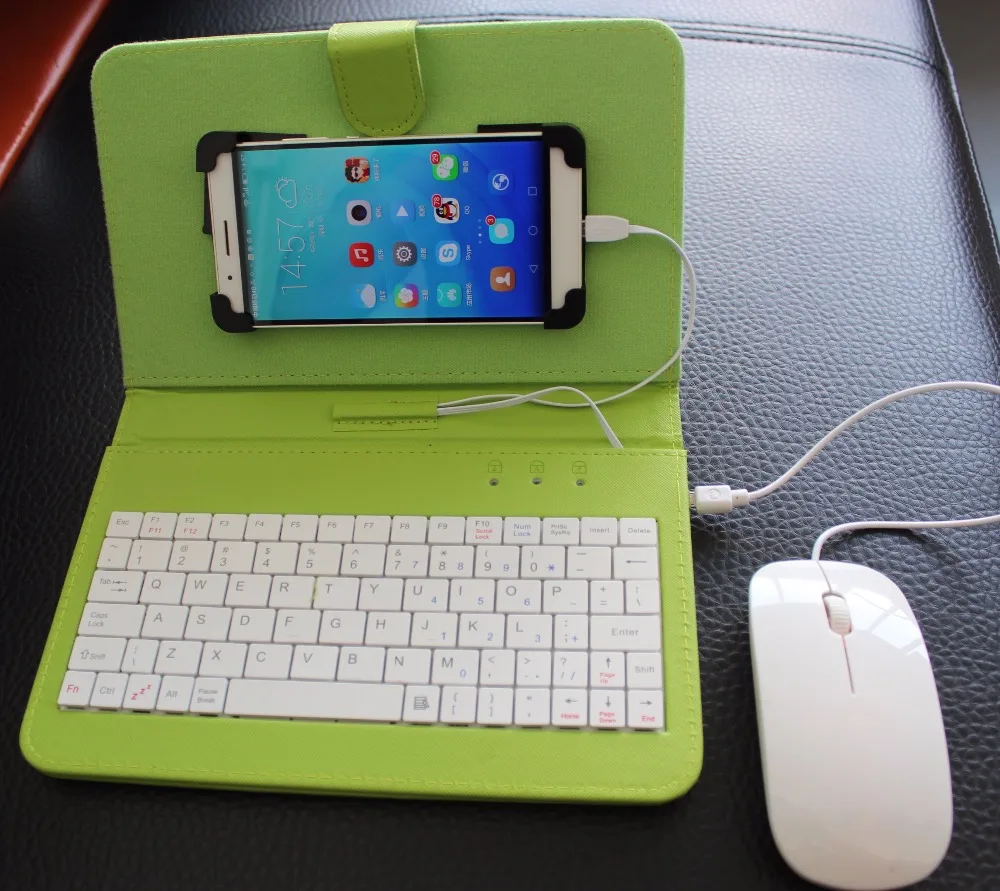  4 Colors Leather Case protector with USB Keyboard mouse for Most Android System Mobile Phone Flip C