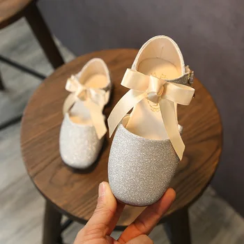 

ULKNN Silver flat for for girls gold Pink powder lace princess shoes children's big Kid's single shoes 2020 spring new