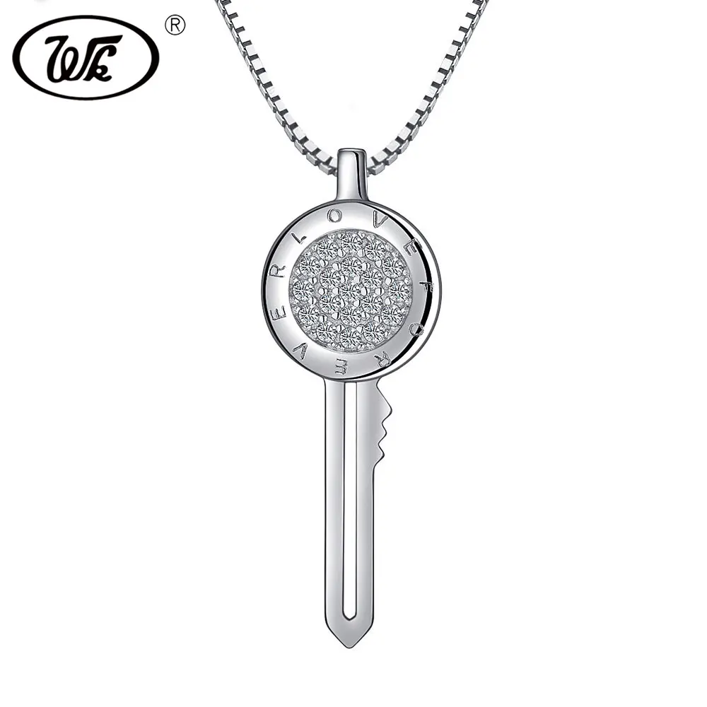 WK Real 925 Sterling Silver Key Necklace For Women Ladies Necklaces