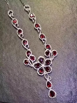 شراءالطبيعية الأحمر روبي جوهرة قلادة قلادة S925 الفضة الطبيعية الأحجار الكريمة قلادة الفاخرة زهرة تحيط نساء الزفاف المجوهرات هدية