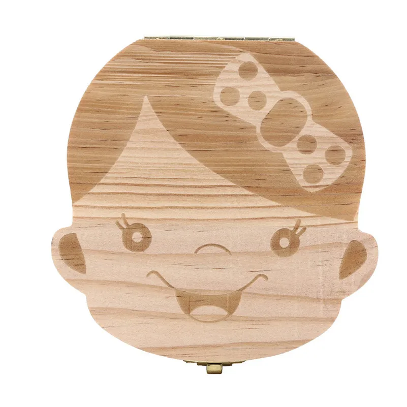 Comfortable life A3 Tooth Box organizer in English for baby Milk teeth Save Wood storage box