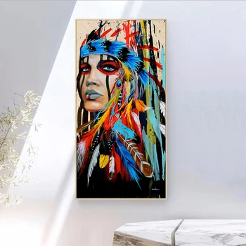 

70x140cm Big Size Hotsale Feather Woman Canvas Wall Art Printed Digital Photo Prints Home Wall Decoration Pictures Unframed