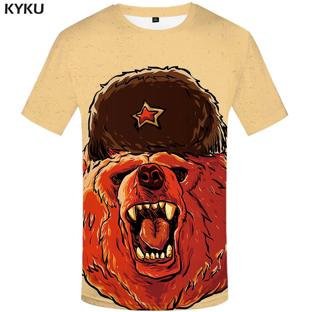 KYKU Brand Russia T-shirt Men Bear Shirts War Tshirt Military Clothes Hip Hop Tees Tops 3d T shirt Mens Clothing New