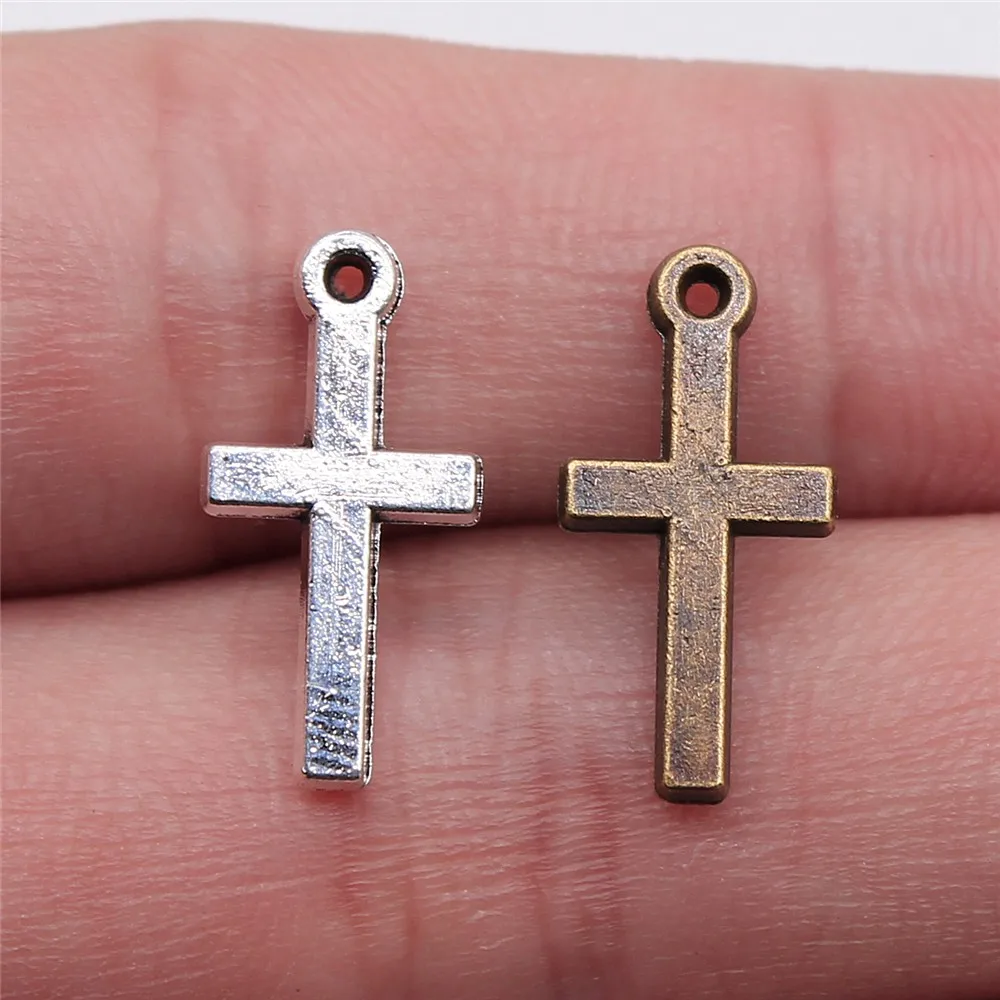 

WYSIWYG 20pcs 9x19mm 2 Colors Antique Silver Antique Bronze Plated Charms Cross For Jewelry Making Charms Cross Small