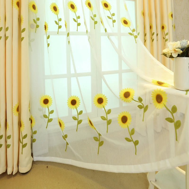 Плотная вышитая занавеска с подсолнухами для гостиной, спальни, украшения дома, современные затемненные занавески, s готовый тюль и занавески s - Цвет: Sunflower tulle