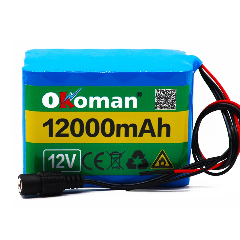 Okoman Высокая емкость 12V 12Ah 18650 литиевая батарея 12 6 V 12000mAh аккумуляторная с BMS для 75 W