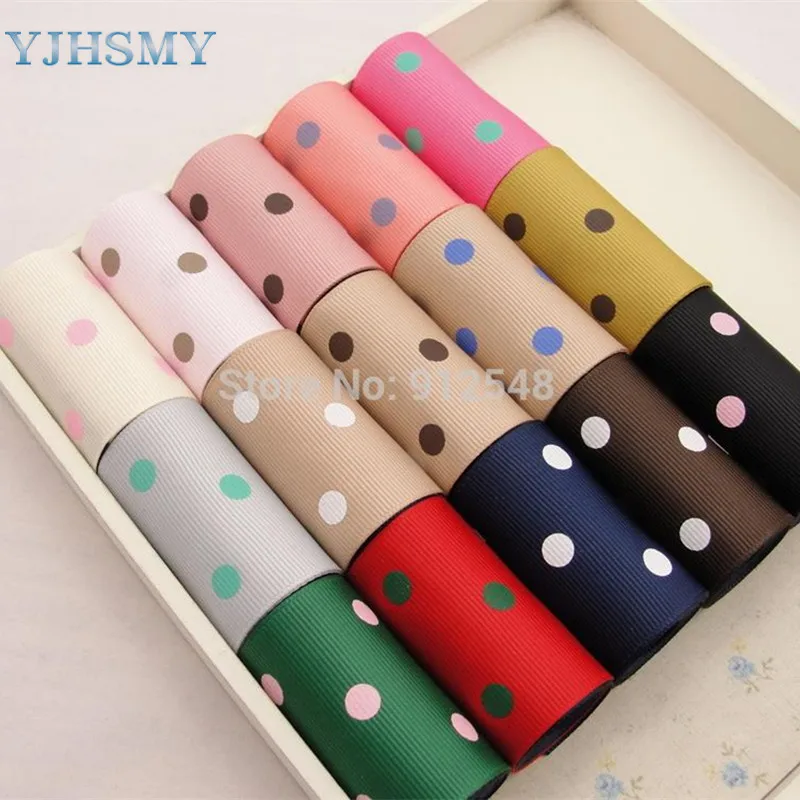 

YJHSMY XWHH729,2" 50mm 15 color mix 5Yard/lot Polka dots printed grosgrain ribbon,Handmade diy hair bands bow ribbon material