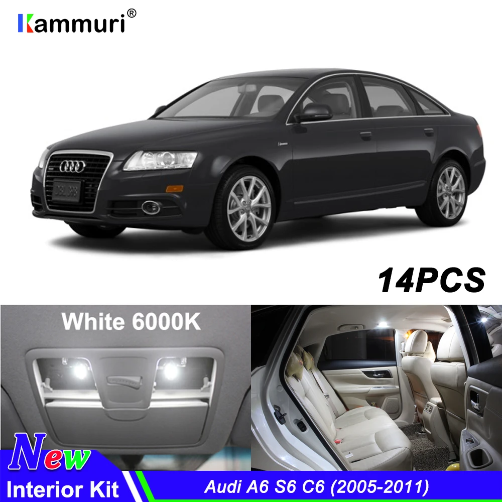 14pcs Canbus Car LED Interior Light Kit Package for Audi A6 S6 C6 2005 2011 accessories reading