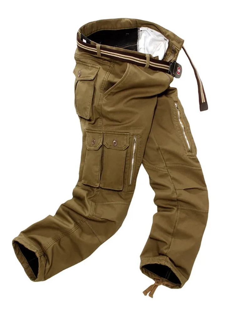 Лидер продаж Флисовая теплая Мужская карго брюки зимние плотные брюки 28-40 плюс размер длинные Мульти Карманы повседневные военные мешковатые тактические брюки для мужчин