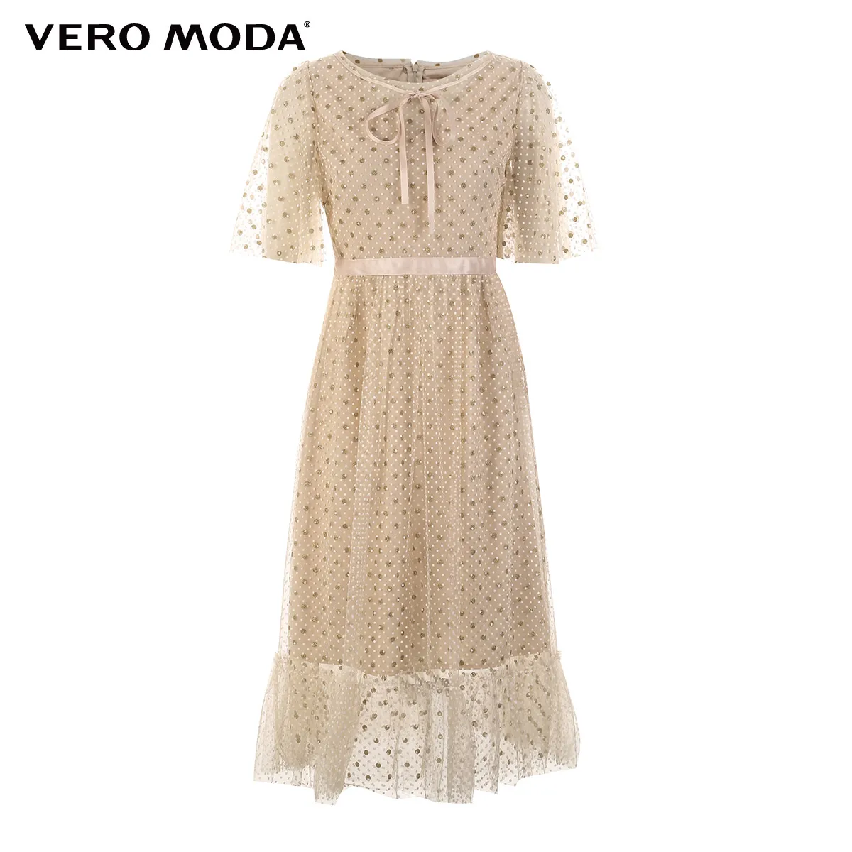 Vero Moda женское винтажное флокированное ажурное платье в горошек | 31916Z509