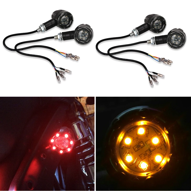 4pcs Universal Motorcycle Amber Red LED Turn Signals Brake Running