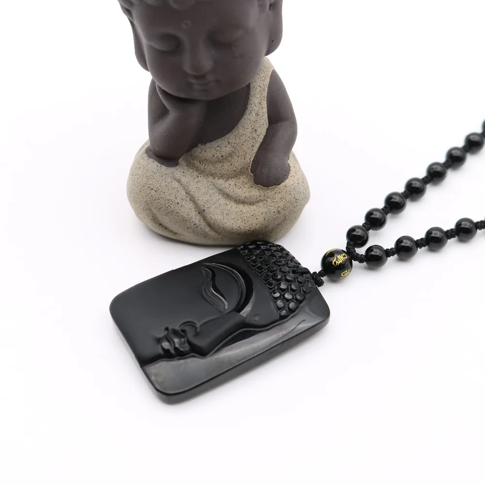 Обсидиан Будда кулон ожерелье молитва медитация бисером цепь регулируемая