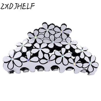 

ZXDJHELF New Fashion Girls Hair Claw Acrylic Hairclip Women Hollow Out Flower Crystal Hairpin Hair Accessories Ornaments F082