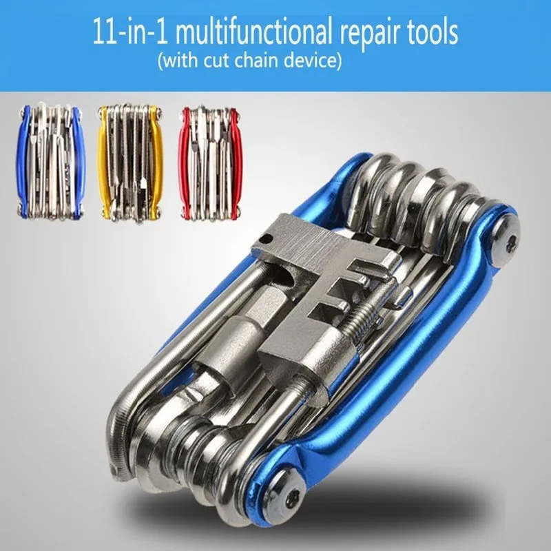 

11 in 1 Mountain Cycle Bicycle Tool Set Wrench Screwdriver Chain Cutter Black Bike Multi Repair Tool Kit