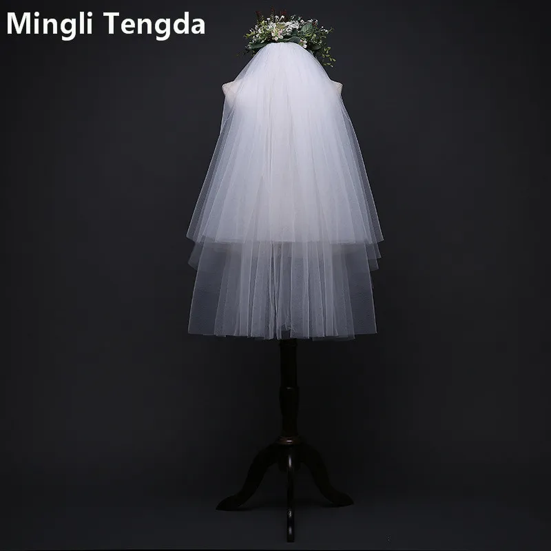 

White/Ivory Cut Edge Bridal Veils Short Two Layer Soft Wedding Veil With Comb velos de novia 2018 voile de mariee Mingli Tengda
